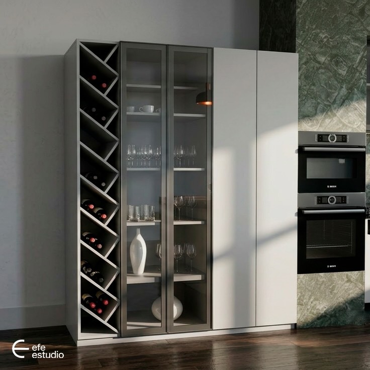 Mueble de cocina con cava y vajillero