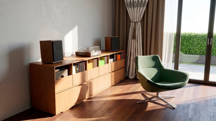 Mueble vinilero a medida en living