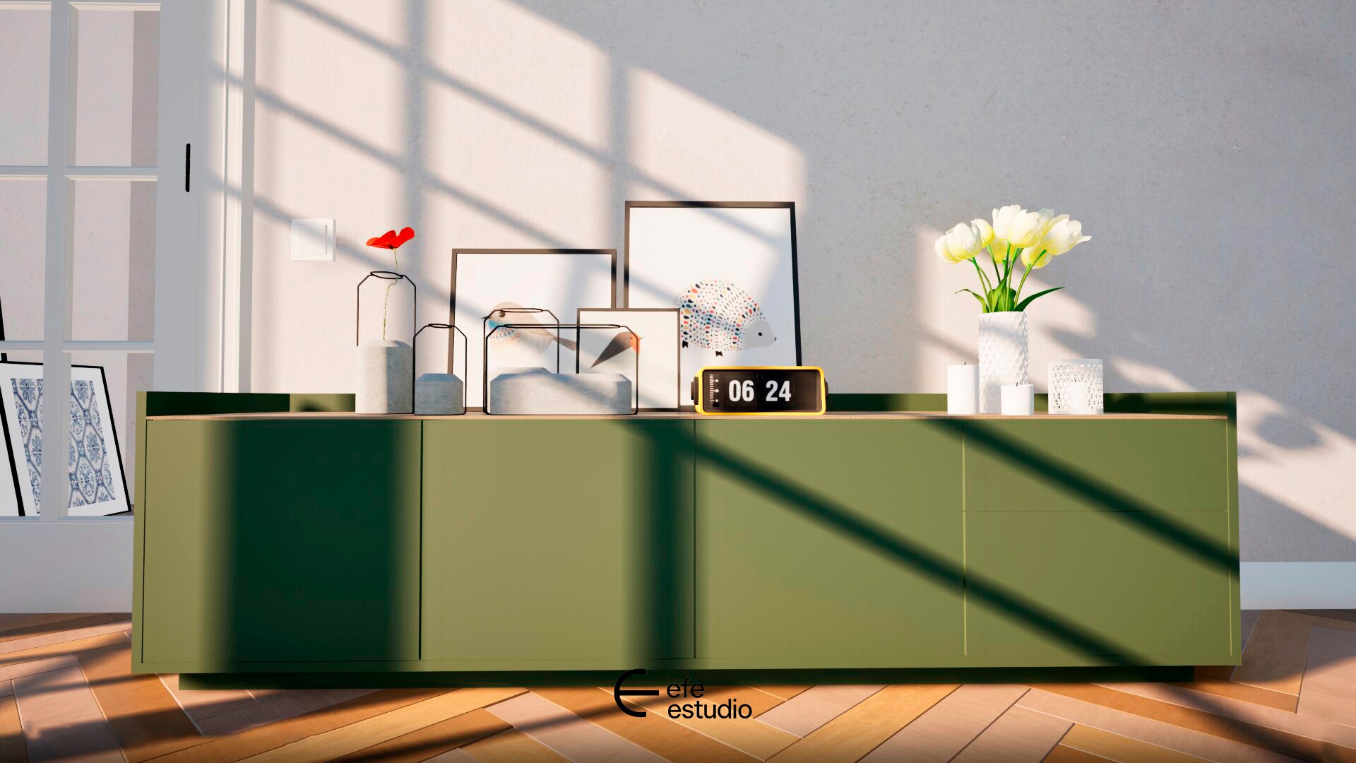 Aparador bajo verde oliva diseñado por EFE estudio